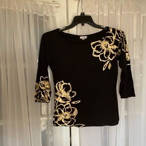 Cache Black Gold flowers Top Size: M NNW